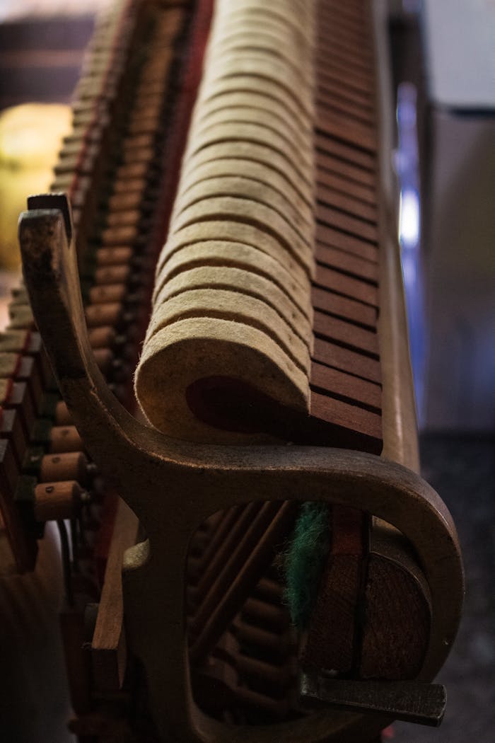 About Detailed view of piano hammers, showcasing craftsmanship and intricate design.