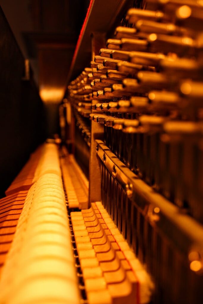 Mecánica del piano: guía sobre su evolución e ingeniería Detailed view of a piano